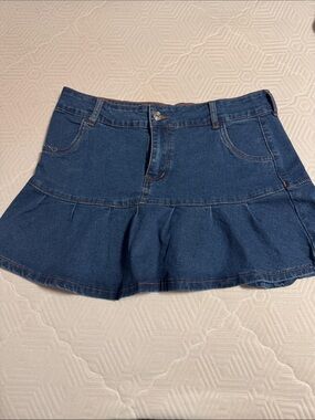 Denim Ruffle Mini Skirt - Blue